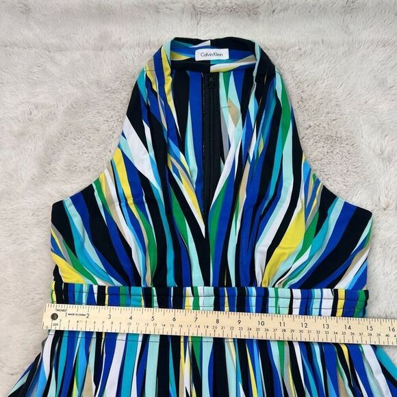 Calvin Klein Dress Blue Green Womens Size 6-8 Vneck Halter Summer Stretch - Picture 7 of 9